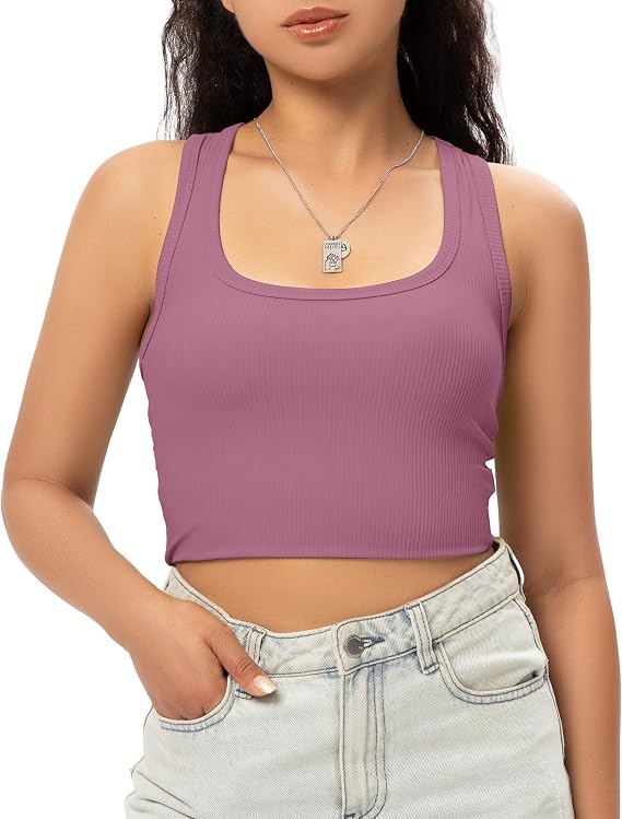 GGOV Sports Crop Tank Tops for Women Cropped Workout Tops Racerback Running Yoga Tanks Cotton Sleeveless Gym Shirts