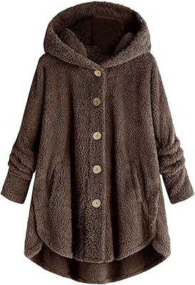 Nantdog Prime Amaon Online Shopping Ropa Interior Femenina Winter Coats for Women 2024 Fashion Plus Size Sharpa Jackets Button Down Fleece Jackets Fuzzy Warm Hoodie Outwear Coffee Medium