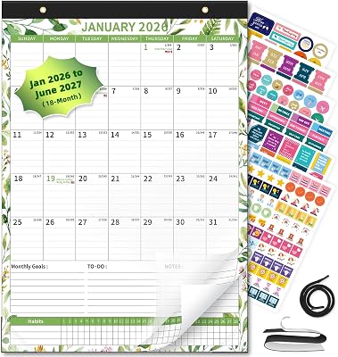 Ospelelf 2026 Wall Calendar 12 x 17, Magnetic Calendar for Refrigerator 2026-2027,18 Month Desk Calendar, Use Jan 2026 - June 2027, Green Plant