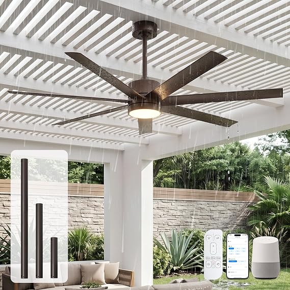 56 Inch Wet Rated Outdoor Smart Ceiling Fan with light for Patio,Waterproof