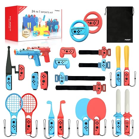 Switch Sports Accessories Bundle Compatible with Switch 1/OLED Joy-con | 24 Items, with Storage Bag, for 12+ Sports Games, Family Gatherings, Social Icebreaker & Holiday Gift Kit, 2-Player Support