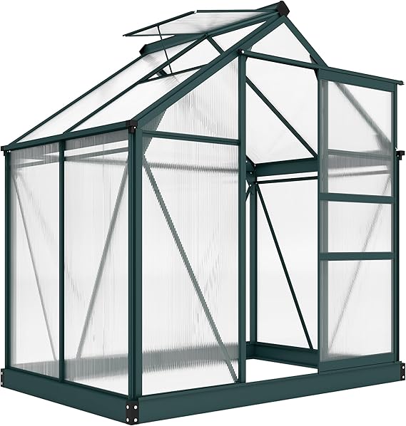 Outsunny 6 x 4 FT Walk-in Polycarbonate Greenhouse for Outdoors Dark Green