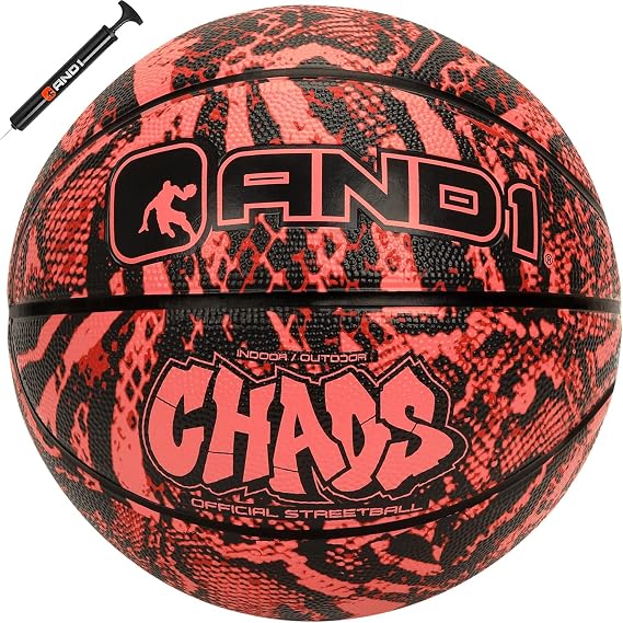 AND1 Chaos Basketball: Official Regulation Size 7 (29.5 inches) Rubber Basketball - Deep Channel Construction Streetball, Made for Indoor Outdoor Games