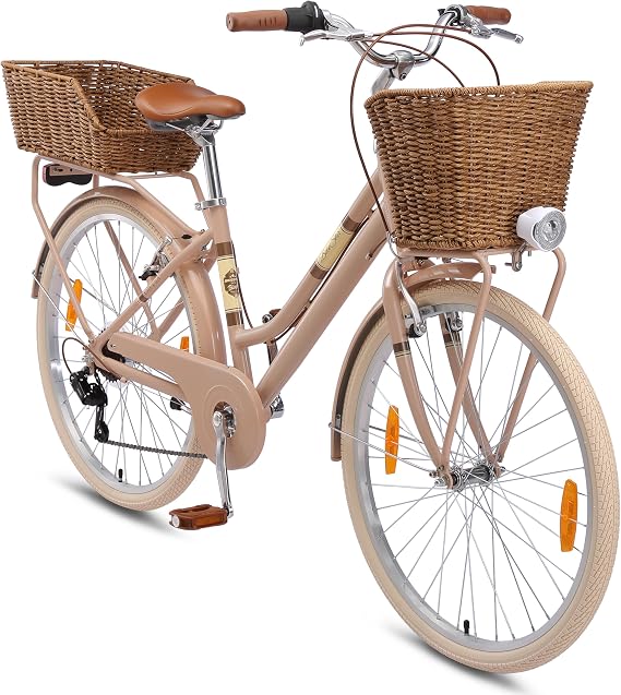 BIKESTAR Aluminium City Bicycle 26/28 Inch 16/18 Inch Frame 7 Speed Shimano Women's Bike Dutch Bike Retro Bike with V-Brake and Pannier Rack