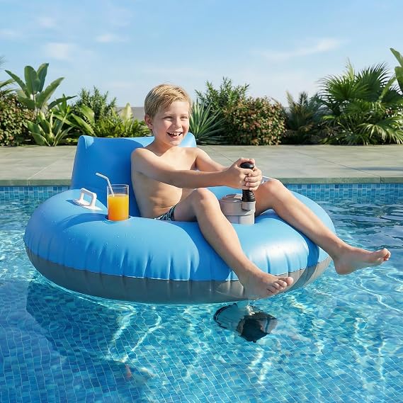 Motorized Pool Float with Canopy, Rechargeable Dual Motor Electric Lounge Raft for Pool & Lake