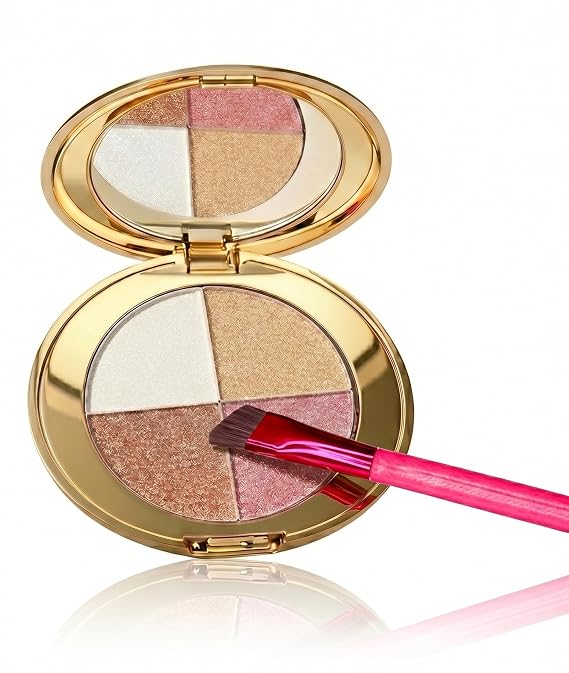 Eye & Cheek Palette - 4-in-1 Highlighter and Blush Palette, Travel-Friendly Compact Makeup Palette for Glow, Long-Lasting Blendable Shades