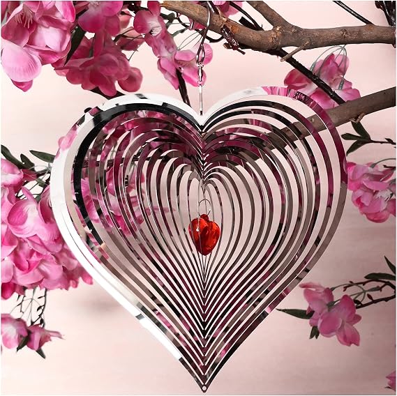 DJUAN Wind Spinner Outdoor Metal Decorations,3D Red Heart Wind Spinners for Yard and Garden, Mirror Stainless Steel Wind Sculptur Spinner Indoor Outdoor Garden Decoration Crafts Ornaments Worth Gift