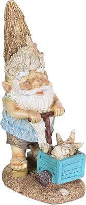 Exhart Garden Gnome, Beach Bum Garden Sculpture with Box of Seashells, Hand Painted Resin, Outdoor Lawn and Yard Decoration, 9 x 6 x 15 Inch