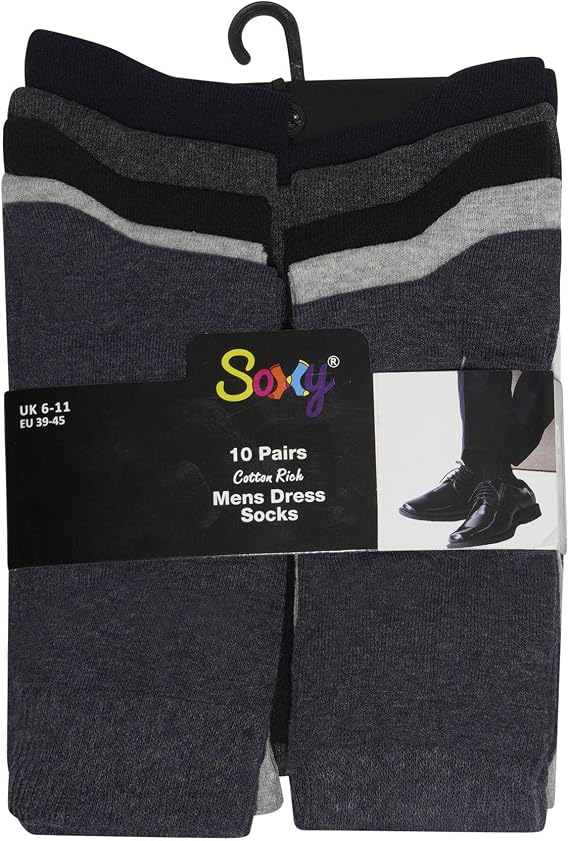 Mens Black Socks (20 Pack) Comfortable, Everyday, Breathable Calf Socks - Plain Design with Soft Welt