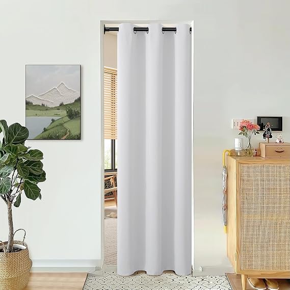 BGment Greyish White Door Curtain 80 Inch Length for Doorway, Bedroom Closet Curtain, Privacy Thermal Insulated Blackout Grommet Room Divider for Room Separation, 1 Panel, 34 Inch Wide