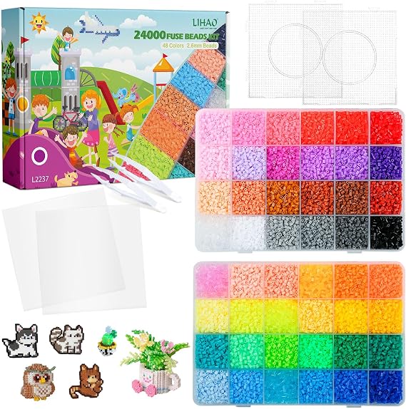 LIHAO Mini Fuse Beads Kit, 24,000 Beads, 2.6mm, 48 Colors