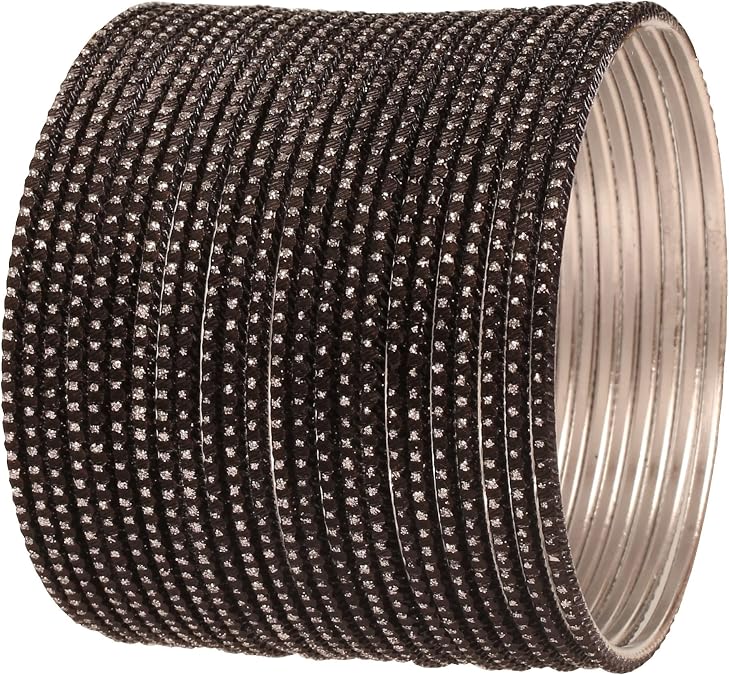 Touchstone Pastel Color Bangle Collection" Indian Bollywood Hand Drilled Silver Tinzi Black Color Designer Jewelry Bracelets Bangles 24 Pcs for Women