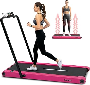 Squatz 2in1 Walking Pad Treadmill with Handlebar & Vibration Plates - Compact Walking Pad with LED Display, Device Holder, Quiet 1.0HP Motor & Remote for Home or Office Fitness