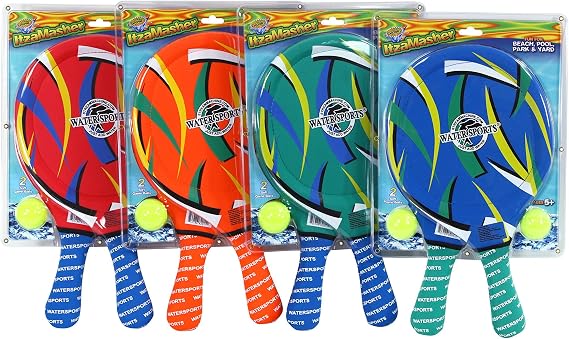 Water Sports Itza Masher Water Paddle and Ball Set of 2 - Water Resistant Outdoor Games - Family Friendly Pool Toys (Colors May Vary)