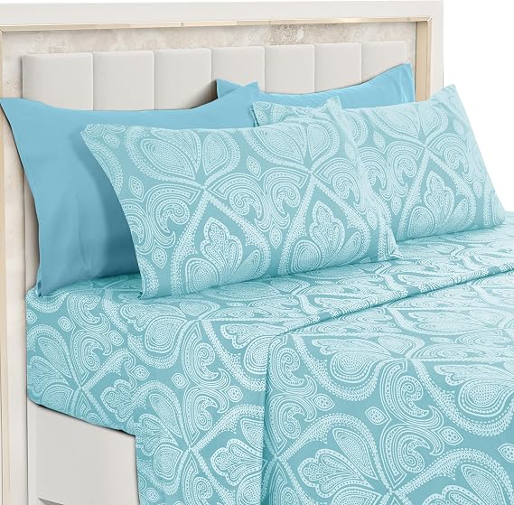 Blue Paisley Sheet Set, Queen - Ultra Soft Deep Pocket