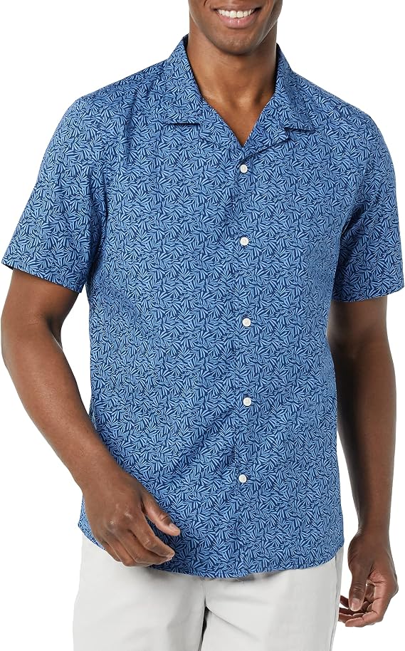 Amazon Essentials Men's Vacation Cotton Button-Down Short Sleeve Resort Shirt