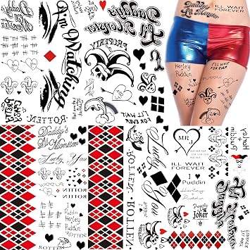 TASROI 5 Sheets HQ Joker Tattoo Stickers For Women Men Adults, Halloween Temporary Tattoos Face Makeup Kit Set, Zombie Halloween Costume ave Party Accessories, Prison Prisoner Inmate Fake Tattoos