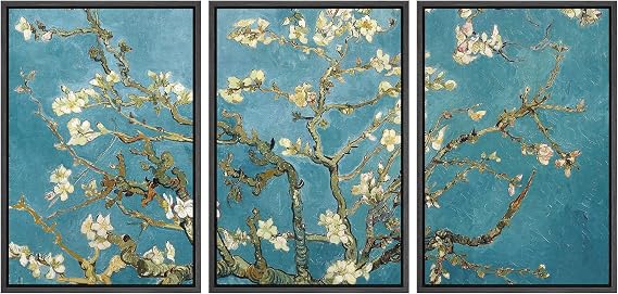 wall26 Framed Canvas Print Wall Art Set Almond Blossoms by Vincent Van Gogh Nature Wilderness Illustrations Fine Art Relax/Calm Multicolor for Living Room, Bedroom, Office - 16"x24"x3 Black