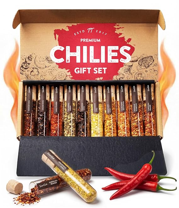 TIMBER TASTE Hot Sauce Gift Set [UP TO 1,200,000 SCOVILLE] - 10 Exotic Chili Pepper Flakes & Tasting Kit | Spicy Mens Gifts | Birthday Gift Husband Boyfriend Brother | Foodie Day Father Dad