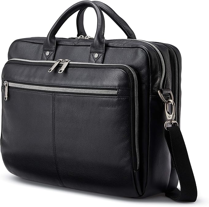Samsung Sony Classic Leather Toploader Briefcase, Black, One Size