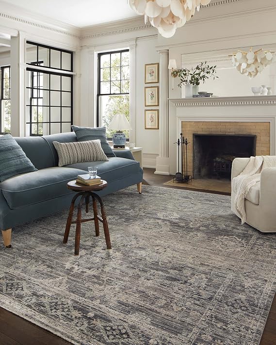 Loloi Jean Stoffer Katherine Graphite/Jade 2'-3" x 3'-10" Accent Rug | KES-05 Approx. 2x4 Grey Entryway Kitchen, Textured, Organic, Versatile, Neutral, Accent Rug