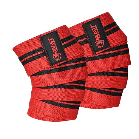 Beast Power Gear Knee Wraps (Pair) for Squats with Fastening Support, Powerlifting, Weightlifting, Cross Training, Leg Press,- Flexible 78 98 Knee Wraps for Squatting - Men & Women