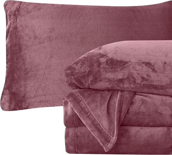 Elegant Comfort Luxuriously Soft 4-Piece Velvet Plush Flannel Sheet Set - Premium Quality - Cozy Warm, Anti-Static, Non Pilling Fuzzy Velvet Flannel Fleece Deep Pocket Sheet Set - Queen, Rose