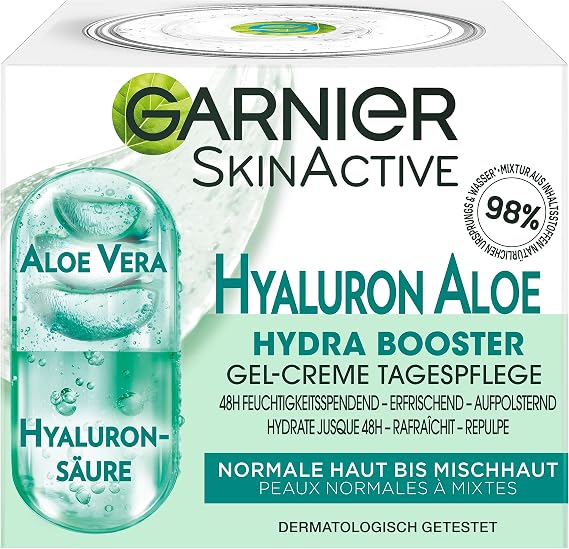 Garnier 3-in-1 Moisturiser for Firm and Radiant Skin, as Day Cream, Night Cream or Face Mask, with Hyaluronic and Aloe Vera, Skin Active, 50 ml