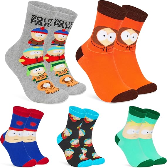 South Park Mens Calf Socks, Soft Breathable Work Sports Casual Pack of 5 - Gifts for Men