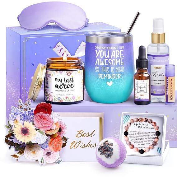 Birthday Gifts for Women 11 pcs Lavender Self Care Package Pamper Gifts Baskets for Her,Friends,Mom,Wife 11 pcs Lavender Purple Gifts