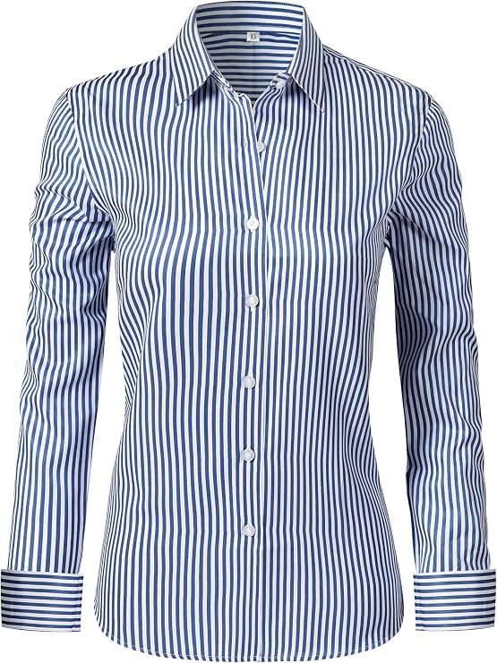 Ruisin Super Soft Wrinkle Free Button Down Shirts for Women Solid Long Sleeve Striped Formal Work Dress Blouses Tops