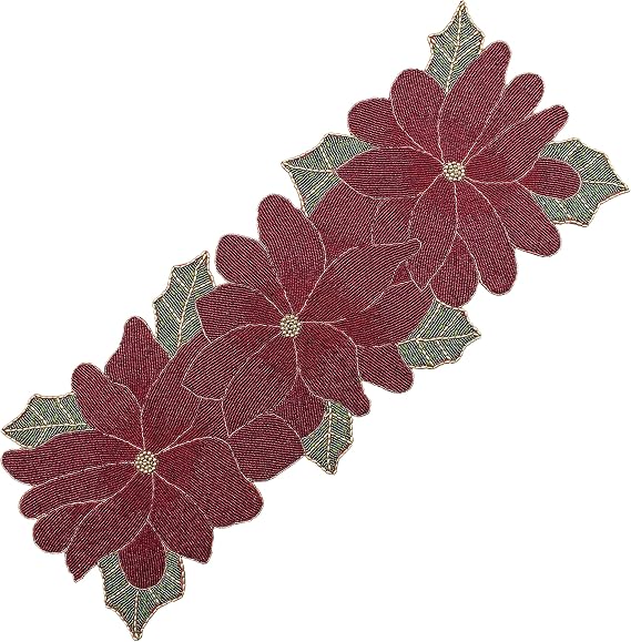 COTTON CRAFT Christmas Beaded Table Runner -13x36 inch Poinsettia Red Green