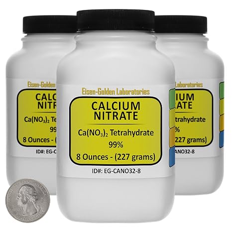 Calcium Nitrate [CA(NO3) 2] 99% AR Grade Prills 1.5 Lb in Three Space-Saver Bottles