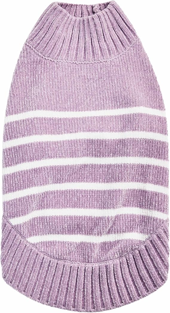 Blueberry Pet Cozy Soft Chenille Classy Striped Dog Sweater in Lavender Frost, Back Length 10", Pack of 1 Clothes for Dogs