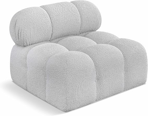 Meridian Furniture 611Grey-Armless Ames Collection Modern | Contemporary Armless Chair with Rich Grey Boucle Fabric, Modular, 34" W x 34" D x 28" H, Grey