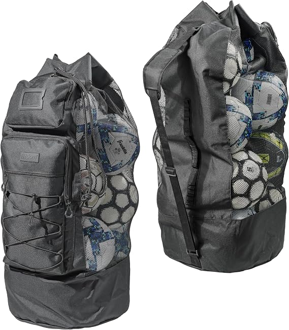 Fitdom XL Soccer Mesh Equipment Ball Bag with Shoulder Strap & Side Pockets