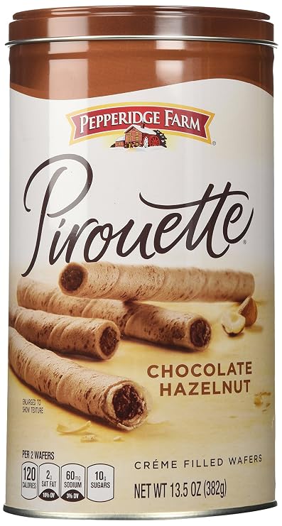 Pepperidge Farm Creme Filled Pirouette Rolled Wafers, Chocolate Hazelnut, 13.5-ounce can