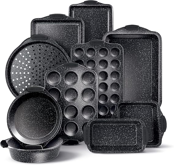 Country Kitchen Nonstick Stackable Bakeware Set - Durable, Easy Release Baking Set, Black, 10 Pcs