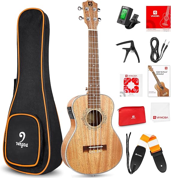 Vangoa Acoustic Electric Ukulele Tena Mahogany 26" Electric Culele Beginner Kit with User Manual, Cable and Gig Bag