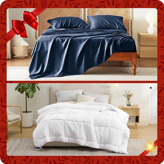 Bedsure Bundle of Sheets Set Rayon Derived from Bamboo and Down Alternative Comforter Twin