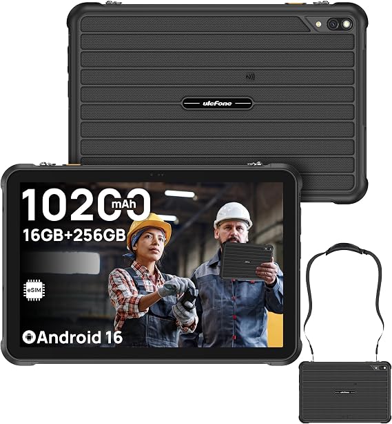 Ulefone Rugking Pad 2 Pro 4G Rugged Tablet(Built-in eSIM), Android 16, 16GB+256GB Octa Core, 10.1" Corning Display, 48MP Rear Camera, 10200mAh, Dock Charging, IP68/69K, NFC, Widevine L1 - Black