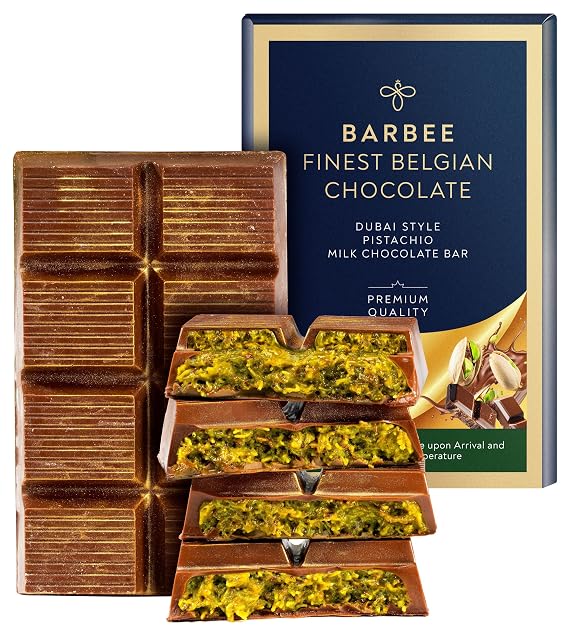 BARBEE Dubai Chocolates with Handmade Belgian Chocolate Pistachio Milk Chocolate Flavour With Creamy & Crunchy Knafeh Centre, No Palm Oil, 6.7 oz (190g)