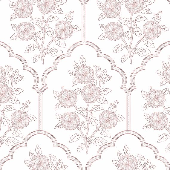 Safiyya 118"x17.3" Pink Floral Wallpaper Peel and Stick Wallpaper Modern Contact Paper Peel and Stick Self Adhesive Pink and White Wall Paper for Bedroom Vinyl Rolls