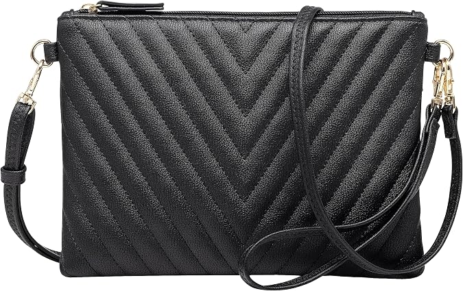 B BRENTANO Chevron Embroidered Crossbody Clutch Bag Pouch with Removable Wristlet & Adjustable Shoulder Strap